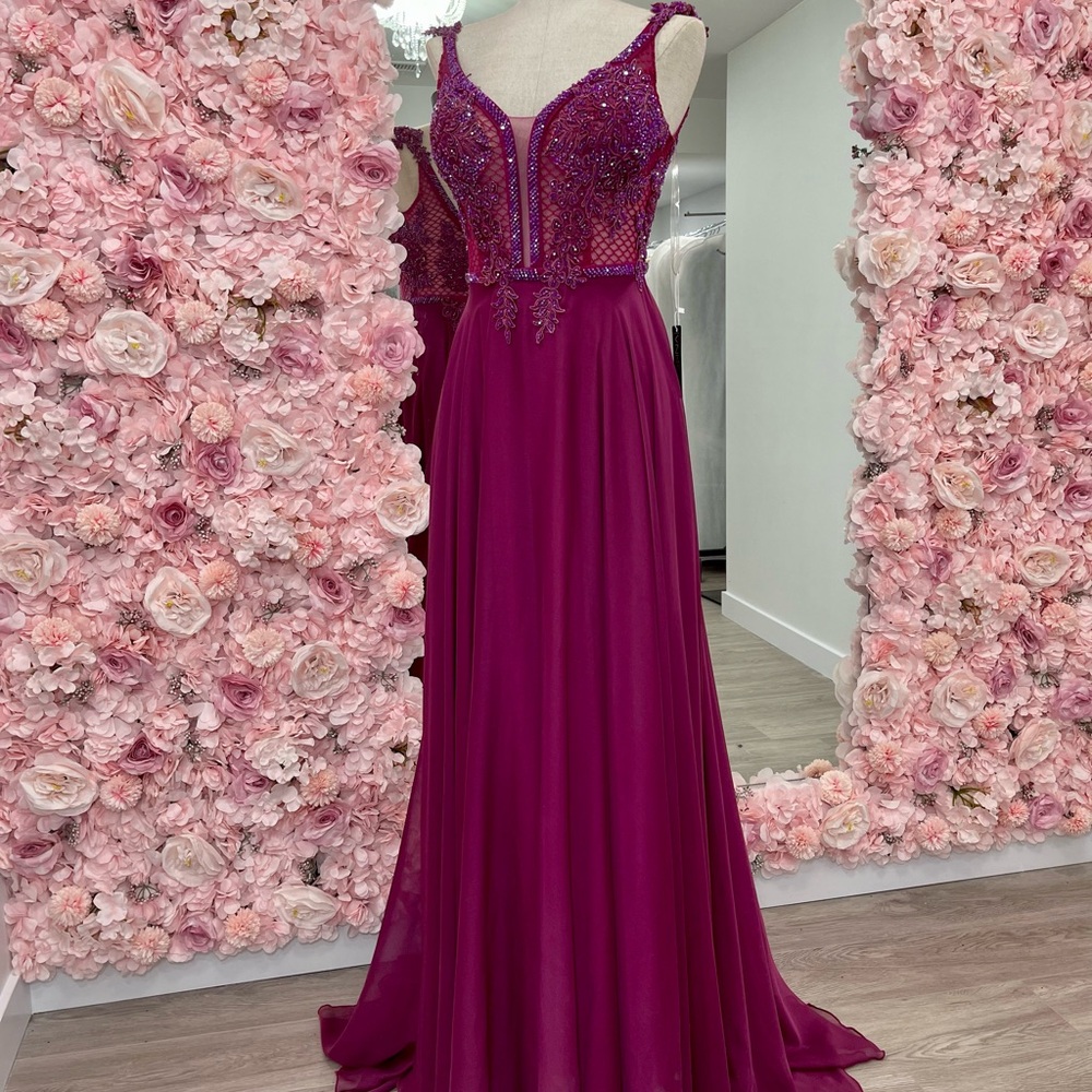 Fuchsia Embellished Backless Gown